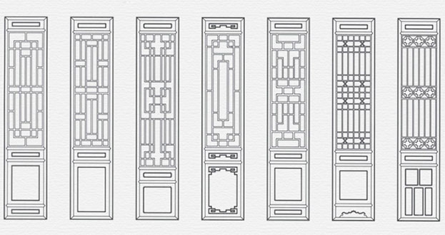 库伦常用中式仿古花窗图案隔断设计图