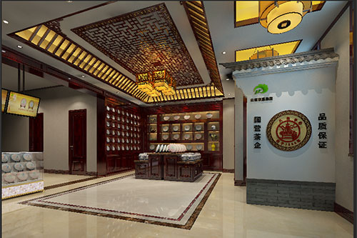 库伦古朴典雅的中式茶叶店大堂设计效果图